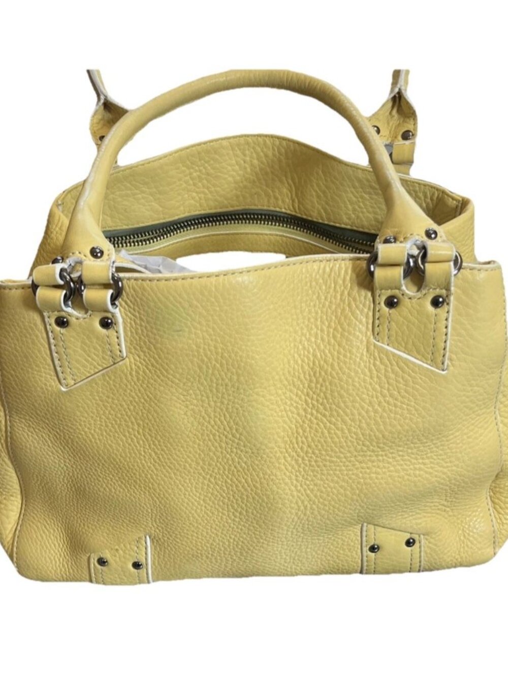 COLE HAAN Light Yellow Leather Carry-all Shoulder Tote Purse Bag Summer Spring